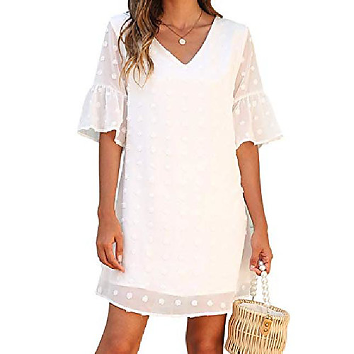 

blooming jelly womens white dresses short sleeve v neck ruffle cute sun dress chiffon flowy shift mini dress(s,white)