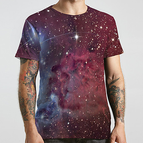 

Men's Unisex Tee T shirt 3D Print Galaxy Graphic Prints Plus Size Print Short Sleeve Casual Tops Basic Designer Big and Tall Wine