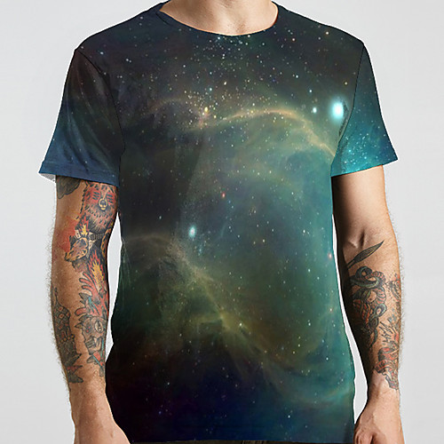 

Men's Unisex Tee T shirt 3D Print Galaxy Graphic Prints Plus Size Print Short Sleeve Casual Tops Basic Designer Big and Tall Green