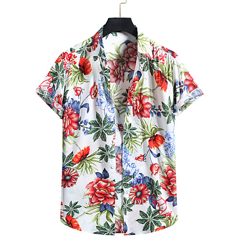 

Men's Shirt Other Prints Floral Print Short Sleeve Daily Tops Sexy Beach Tropical Hawaiian White Black