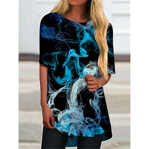 

Women's T Shirt Dress Tee Dress Short Mini Dress Blue Half Sleeve Print Color Gradient Print Spring Summer Round Neck Casual 2021 S M L XL XXL 3XL