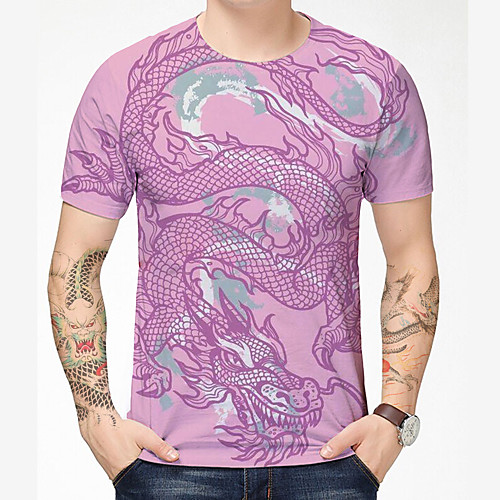 

Men's T shirt 3D Print Dragon Graphic Graphic Prints 3D Print Short Sleeve Daily Tops Chinese Style Casual Light Pink Gold