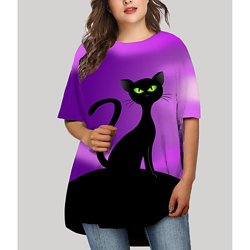 

Women's Plus Size Dresses T Shirt Dress Tee Dress Short Mini Dress Half Sleeve Graphic Animal Print Basic Fall Purple XL XXL 3XL 4XL 5XL / Holiday