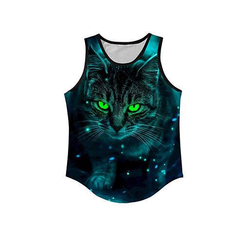 

Men's Tank Top Undershirt 3D Print Cat Graphic Prints Animal Print Sleeveless Daily Tops Casual Designer Big and Tall Blue