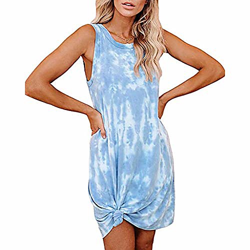 

lexupa women's plus size dress gradient dress tie-dye sleeveless loungewear swing loose comfy casual tank dress blue