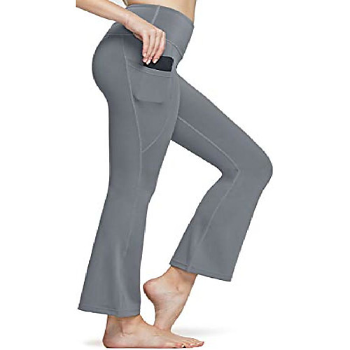 

womens bootcut yoga pants with pockets, tummy control high waist bootleg yoga pants, 4 way stretch workout pants, bootleg(fbp61) - dark plum, x-large
