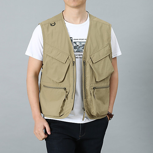 

Men's Hiking Vest / Gilet Fishing Vest Winter Outdoor Lightweight Breathable Wear Resistance Multi Pocket Vest / Gilet Top Single Slider Camping / Hiking Hunting Fishing Black Red Army Green Khaki