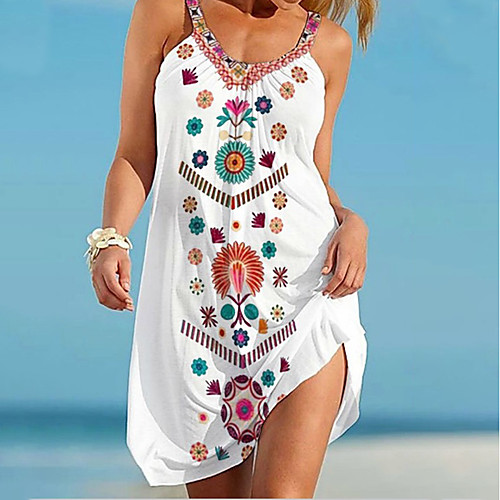 

Women's Strap Dress Short Mini Dress Sleeveless Flower LOVE Print Spring Summer Halter Neck Casual Loose 2021 S M L XL XXL / Beach