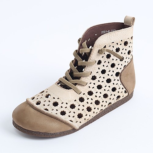 

Women's Boots Flat Heel Closed Toe Booties Ankle Boots Leather Lace-up Solid Colored Beige Coffee / Booties / Ankle Boots