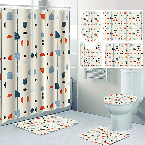 

Aesthetic Comic Pattern Printing Bathroom Shower Curtain Leisure Toilet Four-piece Design