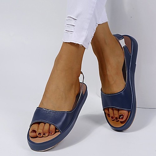 

Women's Sandals Platform Round Toe PU Solid Colored White Yellow Blue