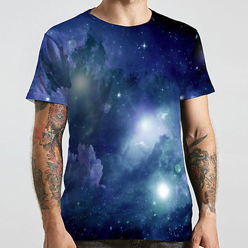 

Men's Unisex Tee T shirt 3D Print Galaxy Graphic Prints Plus Size Print Short Sleeve Casual Tops Basic Designer Big and Tall Blue