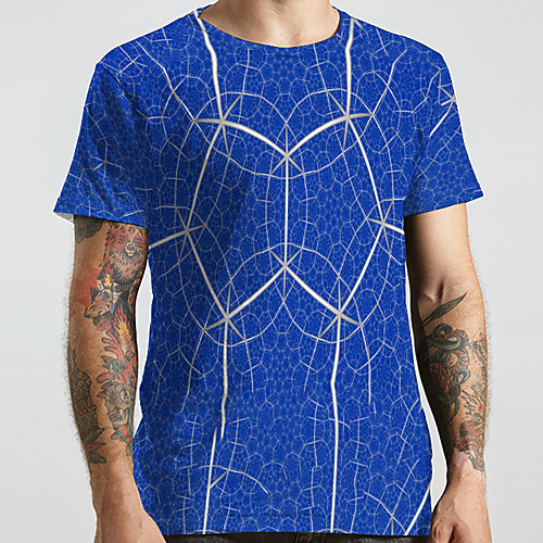 

Men's Unisex Tee T shirt 3D Print Graphic Prints Geometry Plus Size Print Short Sleeve Casual Tops Basic Designer Big and Tall Blue