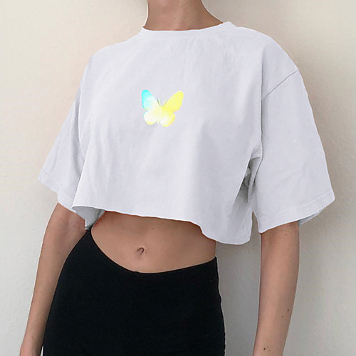 

Women's Crop Top Tee / T-shirt Crew Neck Spandex Sport Athleisure T Shirt Top Short Sleeves Reflective Logo Quick Dry Breathable Soft Comfortable Everyday Use Casual Daily Outdoor Exercising / Summer