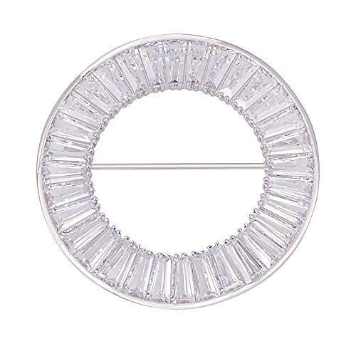 

obonnie 1.8 micro pave cubic zirconia large ring circle brooch pin cardigan scarf holder party jewelry (silver)