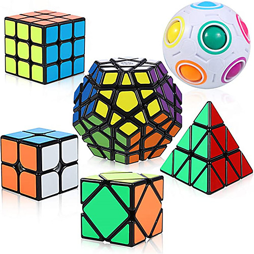 

QiYi Cube Set Puzzle Cube6 Pack Magic Cube Bundle - 2x2x2 3x3x3 Pyraminx Pyramid Megaminx Skew Cube Magic Rainbow Ball Collection Puzzle Toy for Children Adults.