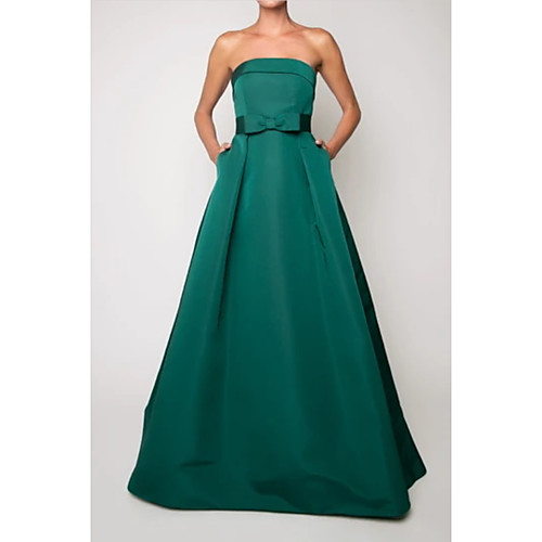 

A-Line Beautiful Back Vintage Engagement Formal Evening Dress Strapless Sleeveless Floor Length Satin with Sleek Bow(s) 2021