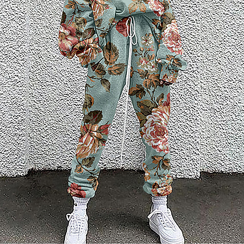 

Women's Fashion Casual / Sporty Comfort Going out Weekend Sweatpants Pants Flower / Floral Graphic Prints Full Length Pocket Print Green