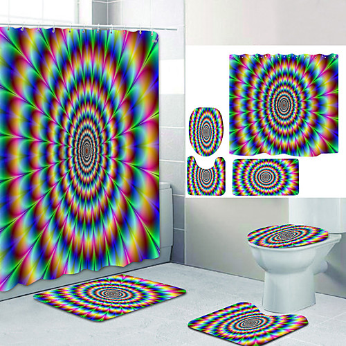 

Color Sleep Circle Digital Printing Four-piece Set Shower Curtains and Hooks Modern Polyester Machine Made Waterproof Bathroom