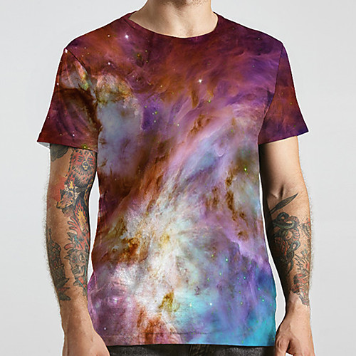 

Men's Unisex Tee T shirt 3D Print Galaxy Graphic Prints Plus Size Print Short Sleeve Casual Tops Basic Designer Big and Tall Purple