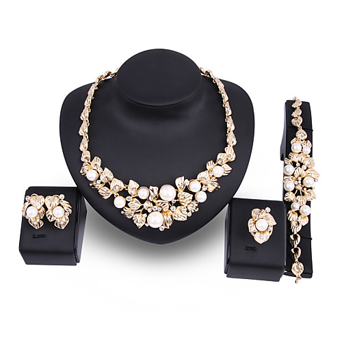 

Women's Jewelry Set Bridal Jewelry Sets 3D Leaf Flower Precious Fashion Imitation Pearl Gold Plated Earrings Jewelry Gold For Christmas Wedding Halloween Party Evening Gift 1 set