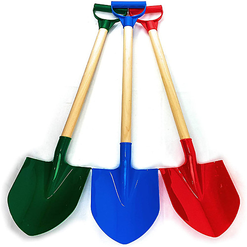 

31 Inch Heavy Duty Wooden Kids Sand Shovels with Plastic Spade & Handle (Red Blue & Green) Complete Gift Set Bundle - 3 Pack