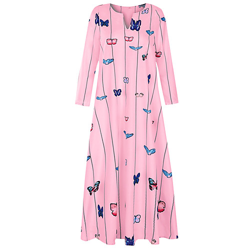 

Women's Swing Dress Maxi long Dress White Yellow Blushing Pink Light Blue Long Sleeve Animal Print Spring Summer V Neck Casual 2021 S M L XL XXL 3XL 4XL 5XL