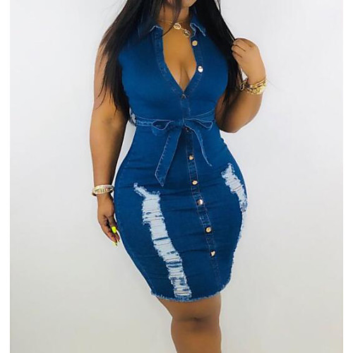 

3010#amazon ebay wish european and american sexy fashion sleeveless sexy denim dress with holes