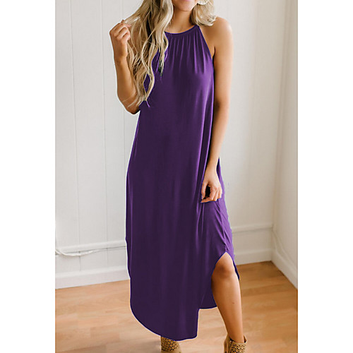 

Women's Strap Dress Maxi long Dress Black Blue Purple Wine Sleeveless Solid Color Summer Halter Neck Elegant Cotton 2021 S M L XL XXL 3XL