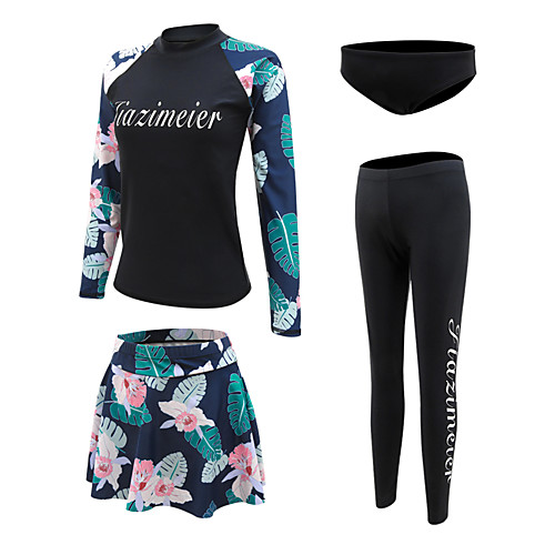 

Women's Rash Guard Dive Skin Suit Spandex Swimwear Quick Dry Breathable Long Sleeve 4-Piece - Swimming Diving Surfing Floral / Botanical Autumn / Fall Spring Summer