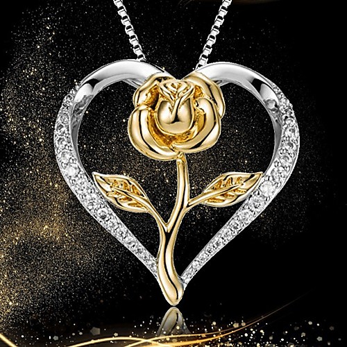 

fashion zircon love rose two-color necklace diamond rose necklace