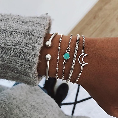 

turquoise simple bracelet moon bead chain bracelet 5 piece set jewelry