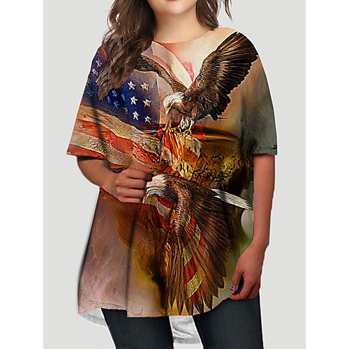 

Women's Plus Size Dresses T Shirt Dress Tee Dress Short Mini Dress Half Sleeve Graphic Flag Animal Print Basic Fall Khaki XL XXL 3XL 4XL 5XL / Holiday