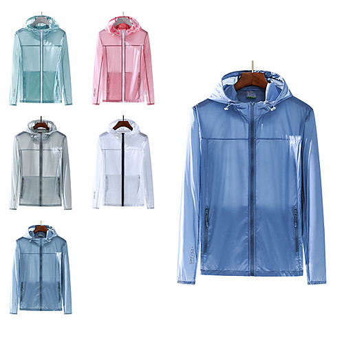 

Women's Hiking Windbreaker Outdoor Solid Color Waterproof Windproof Breathable Quick Dry Top Full Length Visible Zipper Hunting Fishing Climbing White Pink Light Green