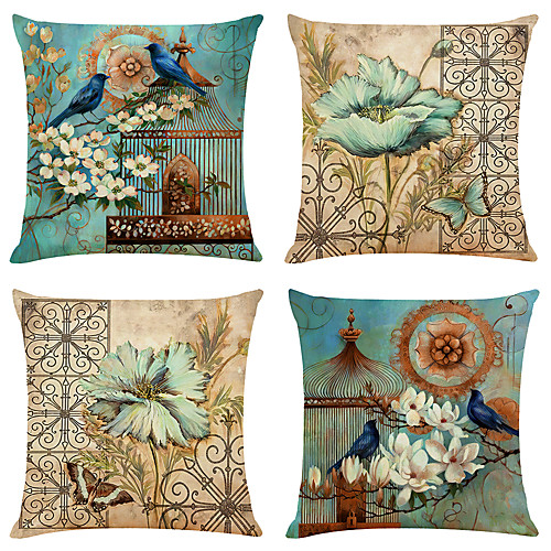 

Cushion Cover 4PCS Linen Soft Decorative Square Throw Pillow Cover Cushion Case Pillowcase for Sofa Bedroom 45 x 45 cm (18 x 18 Inch) Superior Quality Machine Washable