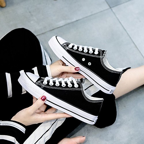 

Women's Sneakers Flat Heel Round Toe Rubber Solid Colored Black