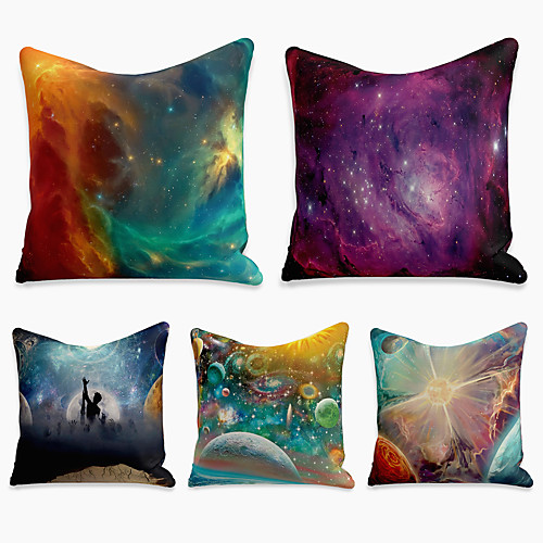 

Double Side Cushion Cover 5PC Linen Soft Decorative Square Throw Pillow Cover Cushion Case Pillowcase for Sofa Bedroom 45 x 45 cm (18 x 18 Inch) Superior Quality Machine Washable Print Starry Sky