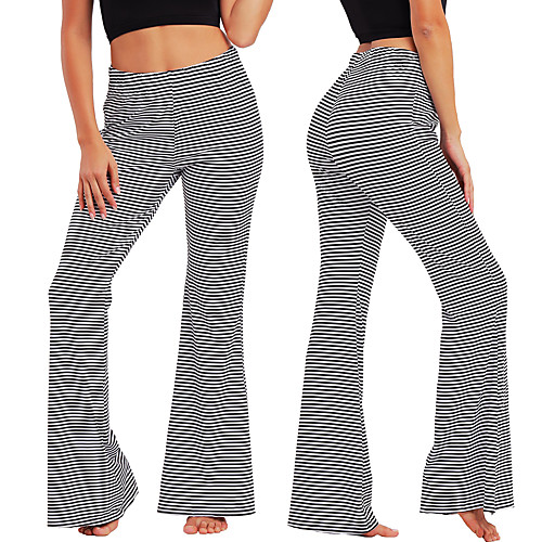 

Women's High Waist Yoga Pants Flare Leg Bottoms Breathable Quick Dry Stripes BlackWhite Yoga Fitness Gym Workout Sports Activewear / Athletic / Athleisure