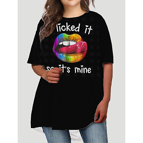 

Women's Plus Size Dresses T Shirt Dress Tee Dress Short Mini Dress Half Sleeve Graphic Letter Print Basic Fall Black XL XXL 3XL 4XL 5XL / Holiday