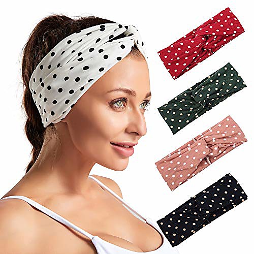 

5 pack dot pattern turban headband for women cross head wrap hair band (color 1)