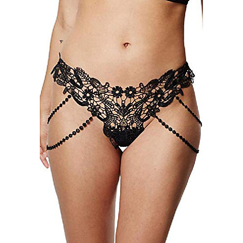 

women's panty sweet lace heart pearl embroidery g-string sexy underwear (a-black)
