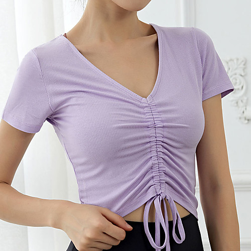 

Women's Crop Top Tee / T-shirt Drawstring Crop Top V Neck Cotton Solid Color Sport Athleisure T Shirt Top Short Sleeves Breathable Soft Comfortable Everyday Use Casual Daily Outdoor