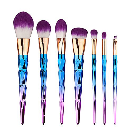 

makeup brushes set 7pcs foundation blending blush concealer eye face liquid powder cosmetics set premium electroplated handle (purple)