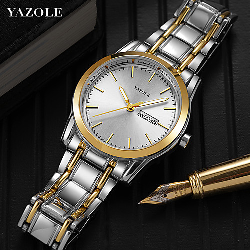 

yazole men's watch dual calendar waterproof luminous alloy steel band watch