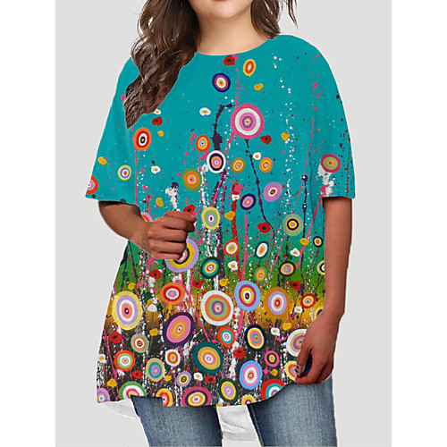 

Women's Plus Size Dresses T Shirt Dress Tee Dress Short Mini Dress Half Sleeve Floral Graphic Print Basic Fall Green XL XXL 3XL 4XL 5XL / Holiday