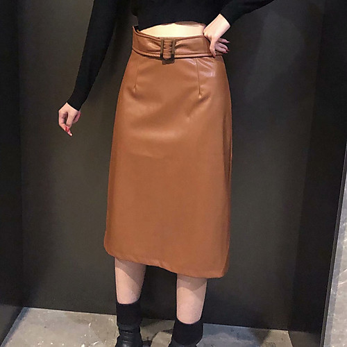 

Women's Vacation Theme Party Vintage Streetwear Skirts Solid Colored Brown