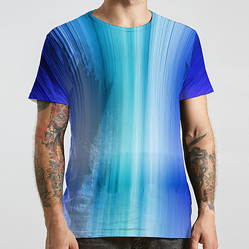 

Men's Unisex Tee T shirt 3D Print Striped Gradient Graphic Prints Plus Size Print Short Sleeve Casual Tops Fashion Designer Big and Tall Blue