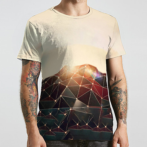 

Men's Unisex Tee T shirt 3D Print Color Block Graphic Prints Geometry Plus Size Print Short Sleeve Casual Tops Fashion Designer Big and Tall Beige