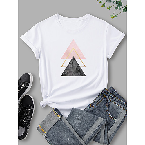 

Women's T shirt Graphic Print Round Neck Tops 100% Cotton Basic Basic Top White Black Blue