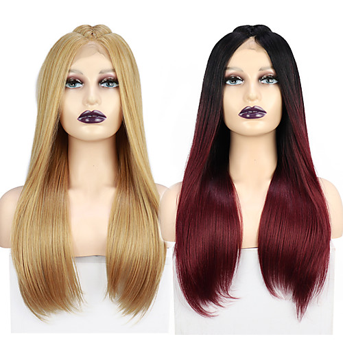 

Lace Front O Part Wigs Straight Synthetic Wig Natural Hair Heat Resistant Middle Part For Black Women Free Cap